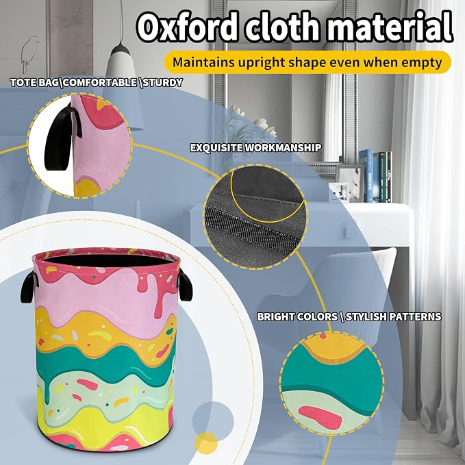 Ice Cream Laundry Basket Desserts Cartoon Pattern Foldable Oxford Cloth Funny - Image 3