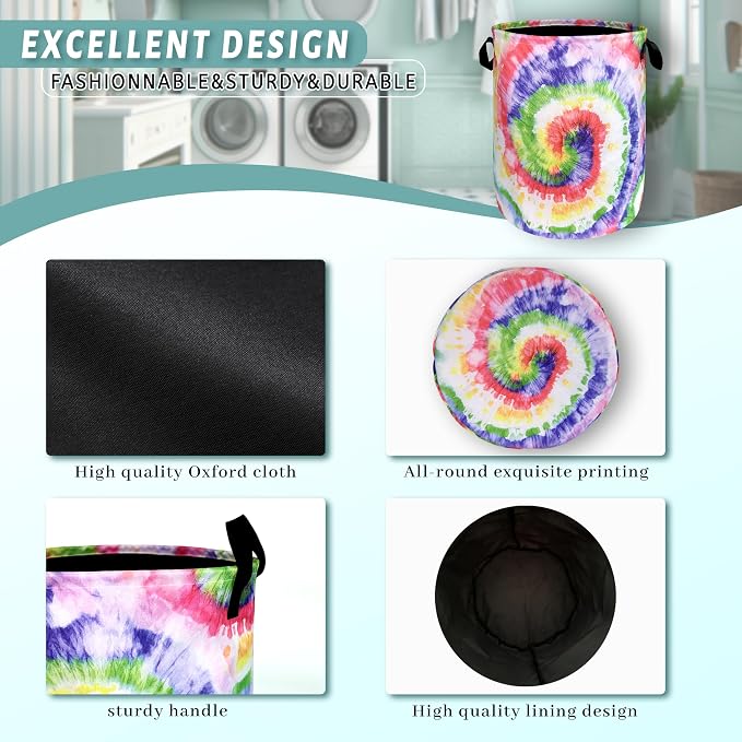 Tie Dye Laundry Hamper Rainbow Colorful Laundry Basket - Image 4