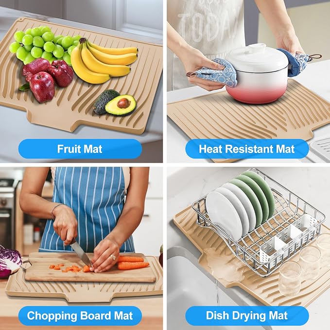 Silicone Dish Drying Mat for Kitchen Countertops and Sinks, 19 x13.7 Inch Non - Image 6
