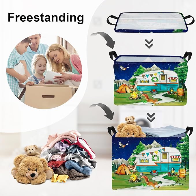 Night Camping Laundry Hamper Picnic Large Storage Basket Bonfire Collapsible - Image 3