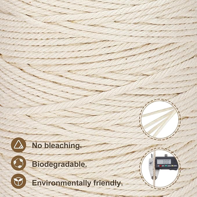 Macrame Cord 3mm x 328yd | 100% Natural Cotton Macrame Rope | 4 Strand Twisted - Image 3