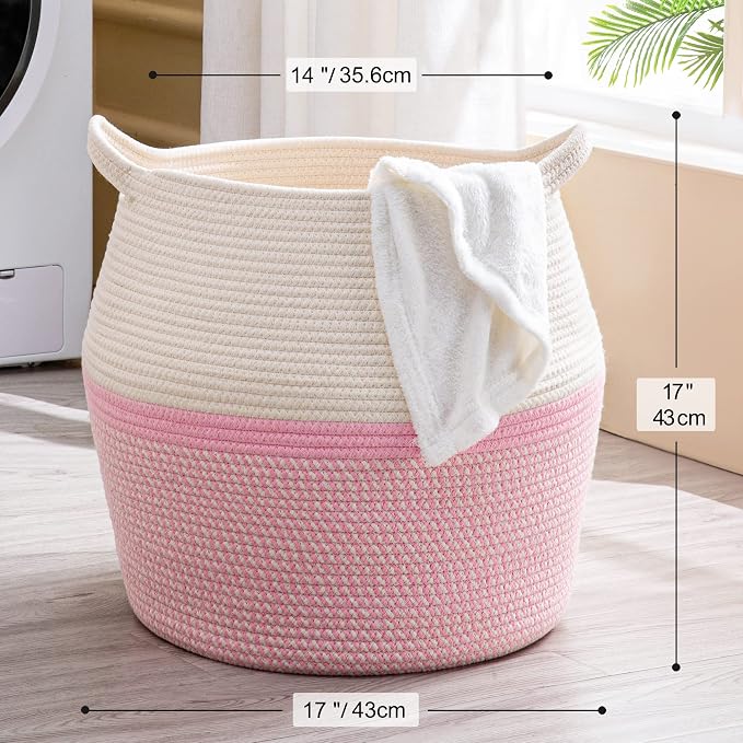 KAKAMAY Woven Baskets for Storage, Large Cotton Rope Woven Baby Laundry Hamper - Image 6