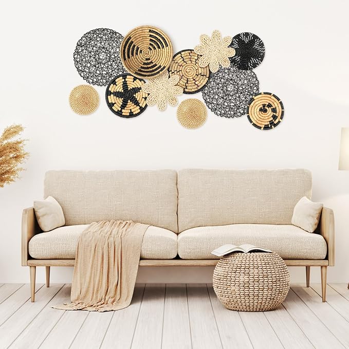 Tatuo 11 Pcs Boho Wall Basket Decor Decorative Bulrush Woven Basket Wall Decor - Image 2