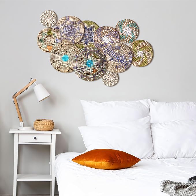 Tatuo 11 Pcs Boho Wall Basket Decor Decorative Bulrush Woven Basket Wall Decor - Image 6