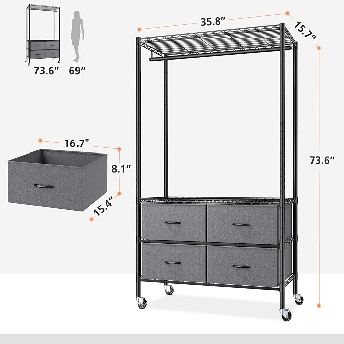 Raybee Rolling Clothes Rack for Hanging Clothes, Clothing Rack - Image 8