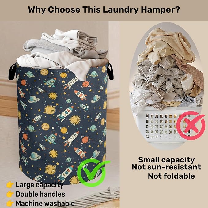 Cartoon Planet Space Foldable Canvas Laundry Basket - Image 3