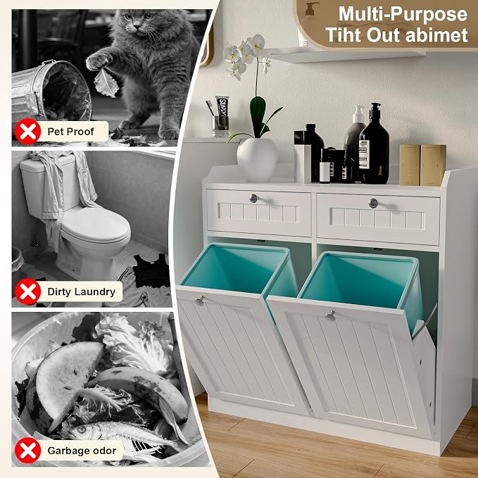 Double Tilt Out Trash Can Cabinet, Dog-Resistant, Fits 13.8"H Bins, Includes - Image 6