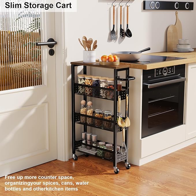 Slim Rolling Cart, 4 Tier Storage Cart, Narrow Cart - Image 6