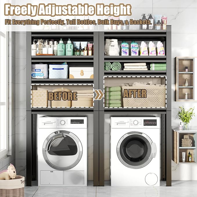 Over Washer Storage, 5Tier Expandable Washer and Dryer Rack, Laundry Room - Image 4