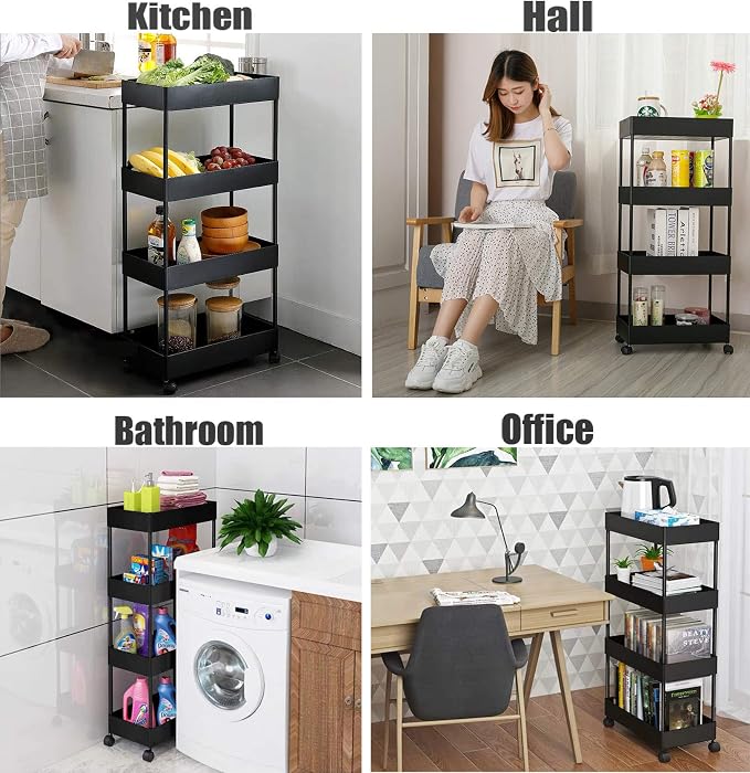 4 Tier Slim Rolling Utility Kitchen Cart Bathroom Organizer - Image 3