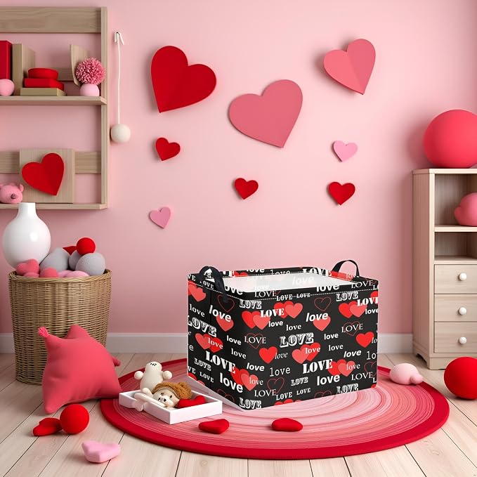 Rectangular Valentines Basket for Home Kitchen Girls Cute Kids Storage Bin - Image 3