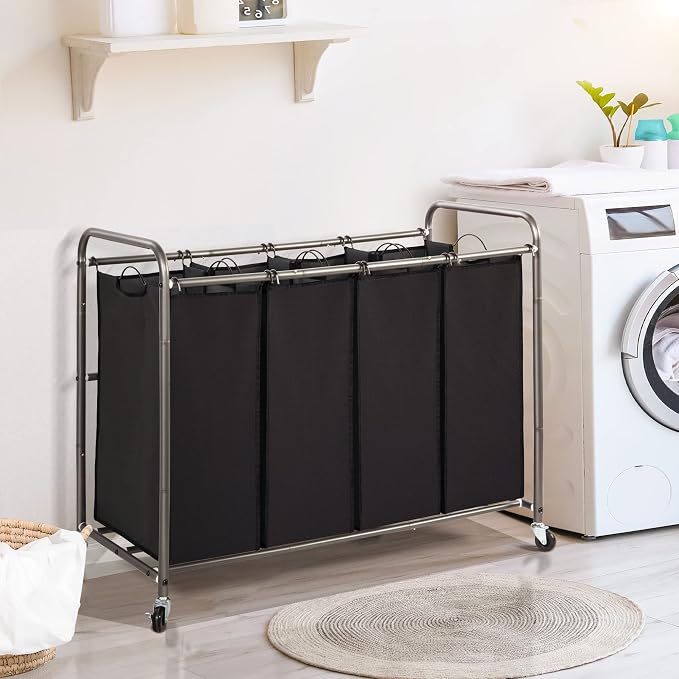 STO STO Laundry Sorter 4 Section, 4 Bag Clothes Hamper, Rolling Laundry Cart - Image 7