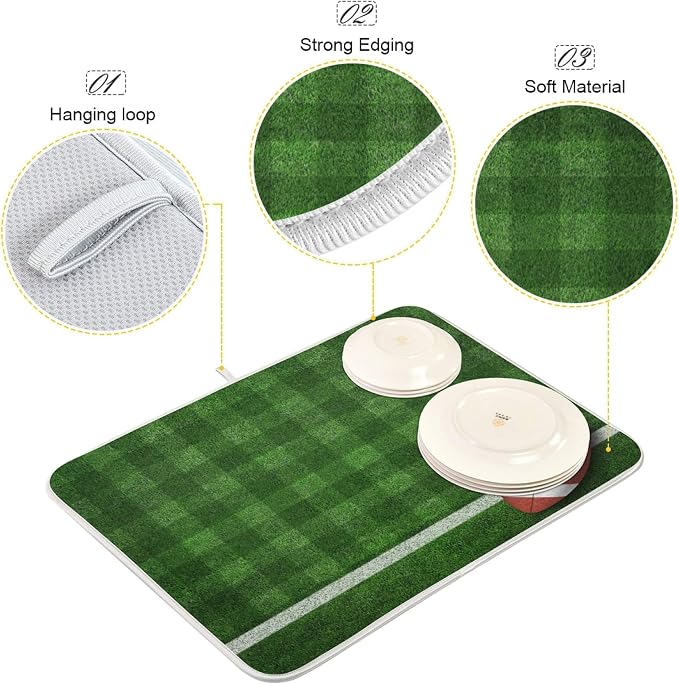 Field American Football Absorbent Dish Drying Mat Microfiber Kitchen Countertop - Image 3