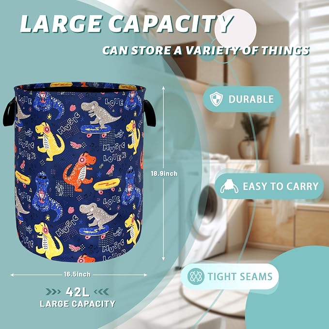 Funny Dinosaur Laundry Basket Foldable Oxford Cloth Colorful Laundry Hamper - Image 2