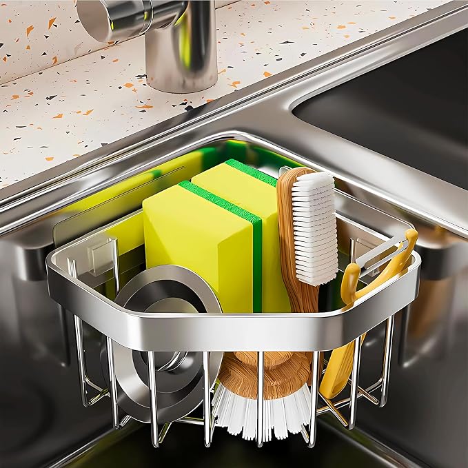 Kitchen Sink Organizer Corner Sponge Holder, Adhesive Stainless Steel Sponge by CITZCFYU