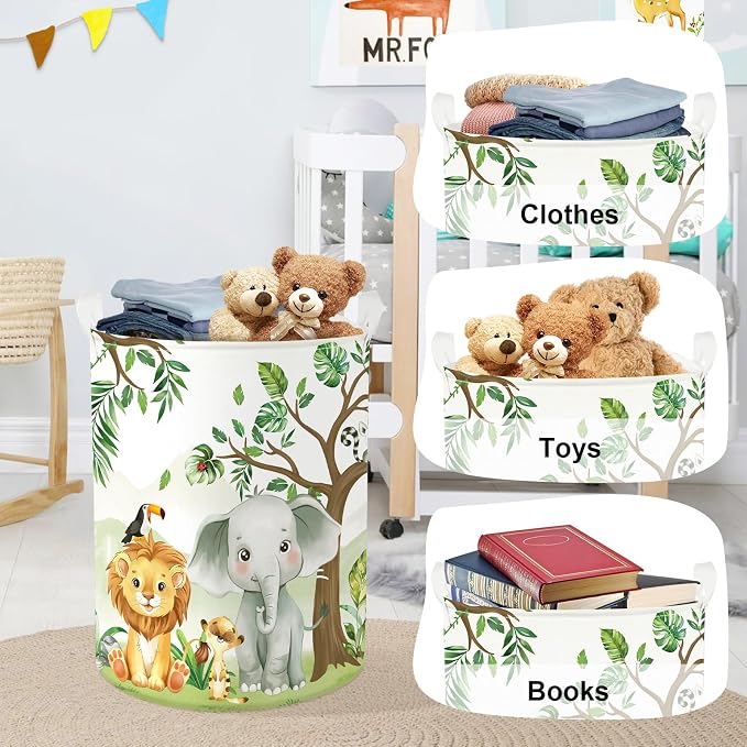 Forest Animals Laundry Hamper Woodland Tree Large Storage Basket Parents - Image 5