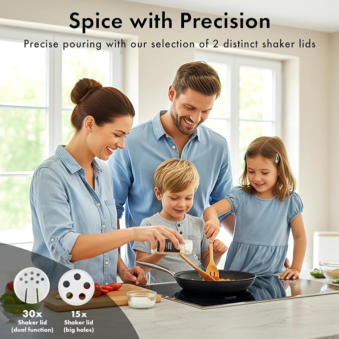 Glass Spice Jars with Label and Black Lids Spice Containers with 240 Labels - Image 4