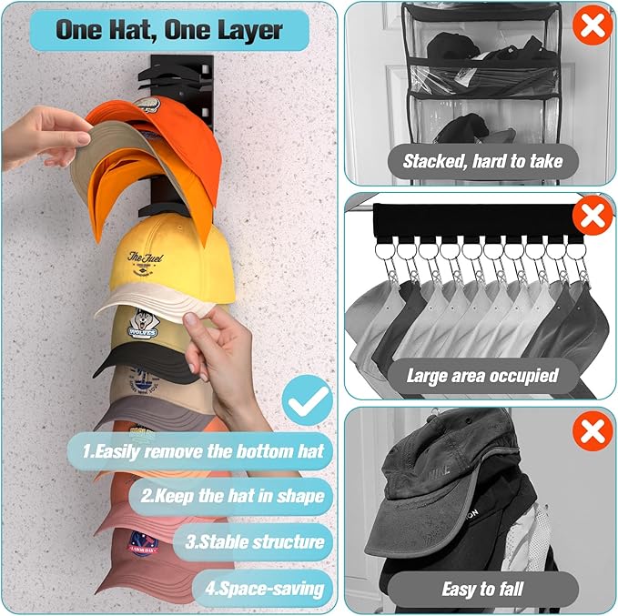 Hat Organizer for Baseball Caps 2Pack, Hat Rack for Wall - Image 2