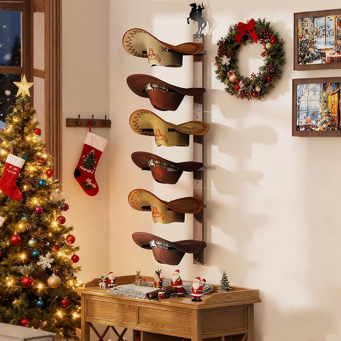 Cowboy Hat Rack for Wall – 3-Piece Wooden & Metal Western Hat Holder, Rustic - Image 6