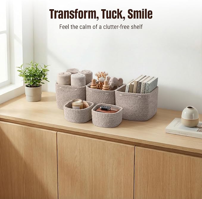 5-Pack Storage Cubes Woven Rope Baskets - Image 5
