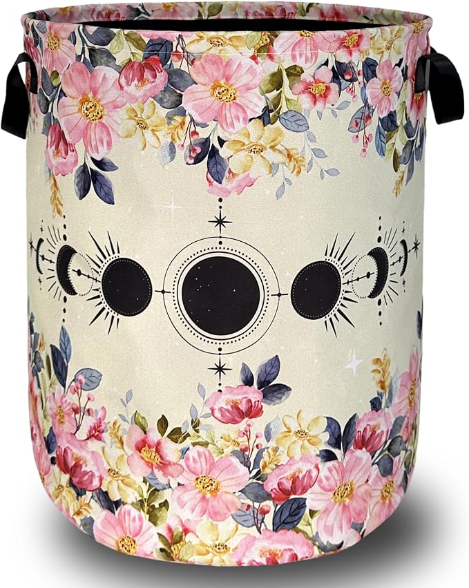 Moon Phase Laundry Hamper Beautiful Pink Floral Laundry Basket by SELIONLIKN