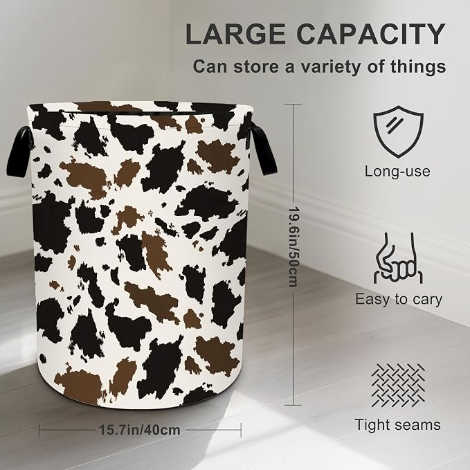 Cow Camo Laundry Basket Storage Bin Foldable Laundry Hamper Clothes Storage - Image 4