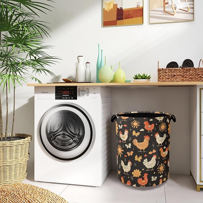 Cute Roosters Laundry Basket, Flower Butterfly Foldable - Image 8