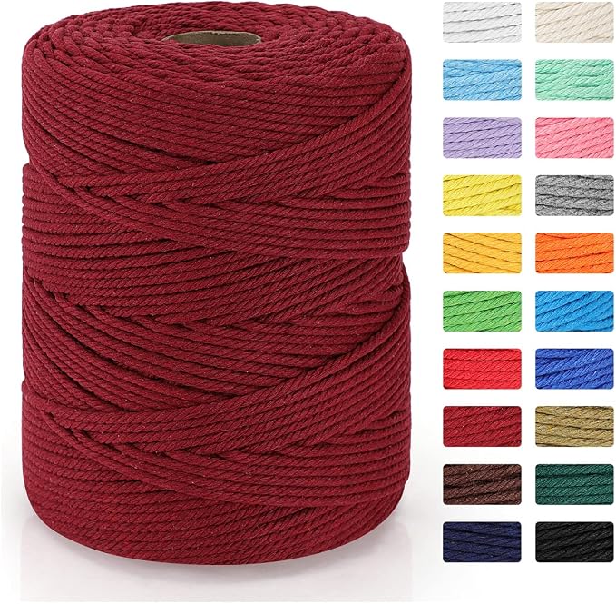 Macrame Cord 4mm x 328yd | 100% Natural Cotton Macrame Rope | 4 Strand Twisted by MacraBoho