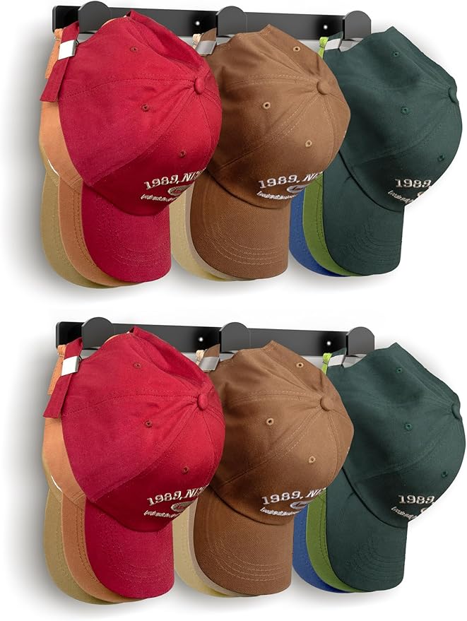KIMBORA 2 Packs Hat Rack for Wall, Hat Organizer for Baseball Caps, 3 Mounting by KIMBORA