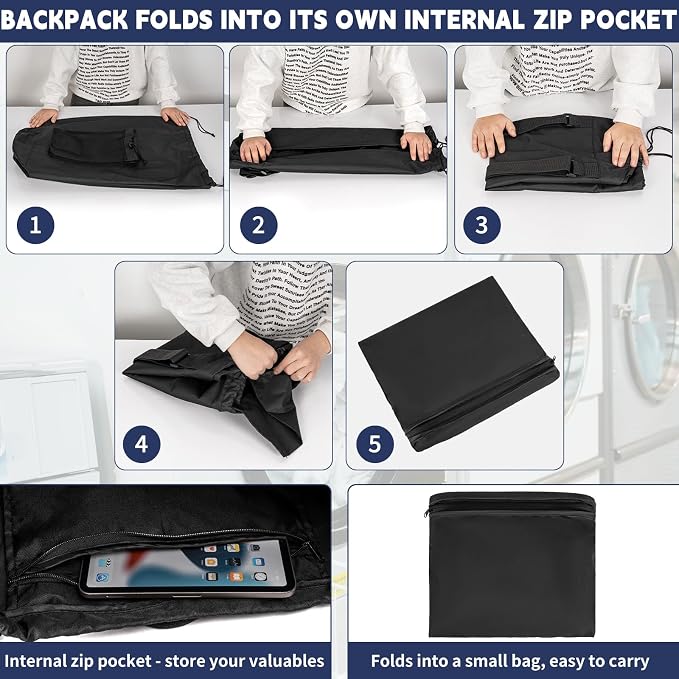 Laundry Bag Backpack with 3 Sizes Mesh Wash Bags and Shoulder Straps Foldable - Image 9