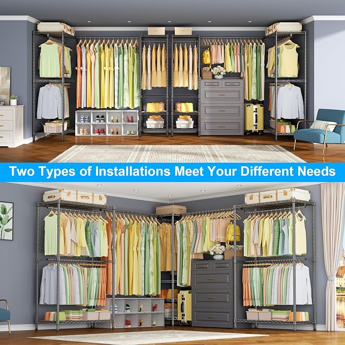 E10L L-Shaped Clothes Rack for Corner（With Expandable Hanger Rod）Heavy Duty - Image 4