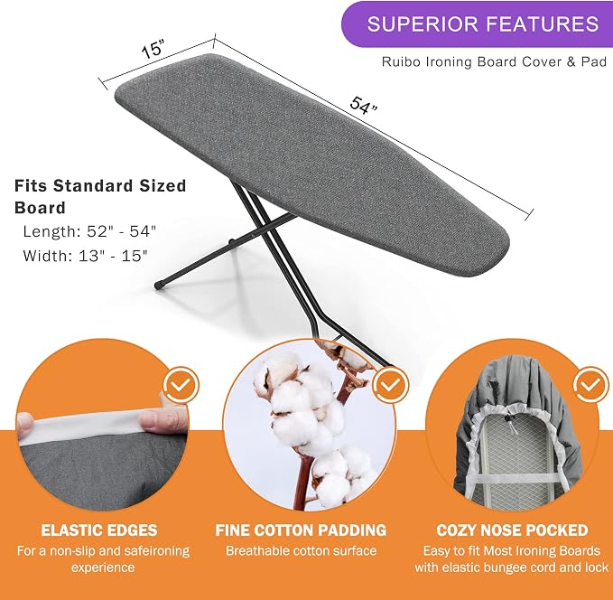 Ruibo Ironing Board Cover and Pad Extra Thick Heavy Duty Padding 4 Layers - Image 3