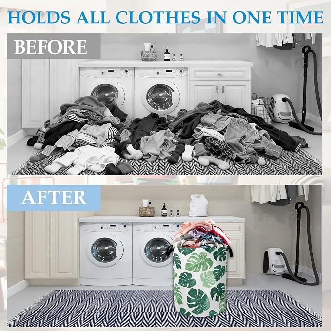Palm Leaves Laundry Basket Collapsible Laundry Hamper Clothes Toy Storage Bin - Image 4