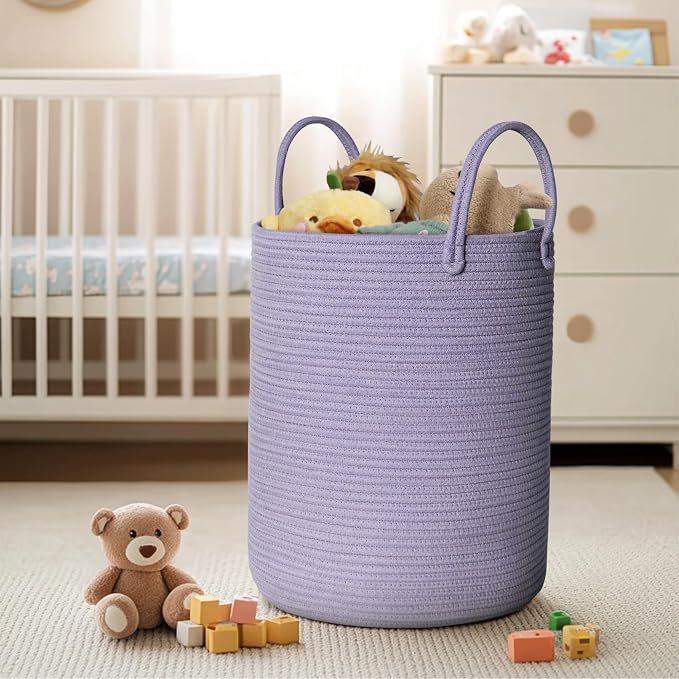 Purple Woven Laundry Basket, Decorative Baby Nursery Clothes Hamper - Image 5
