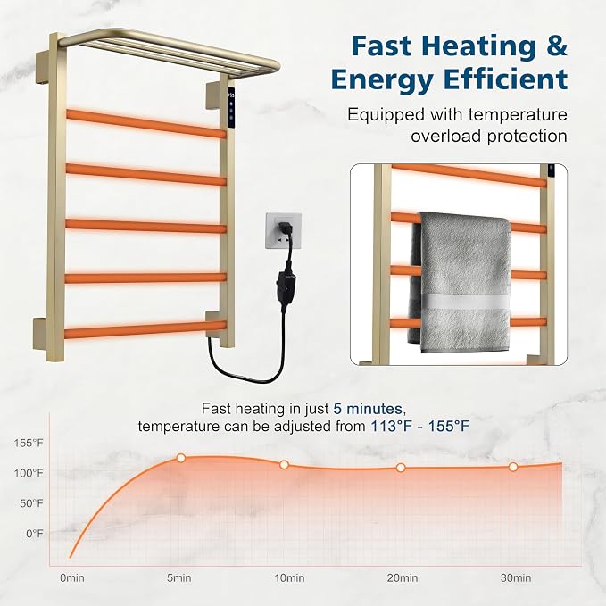 Heated Towel Racks for Bathroom, Hot Towel Warmer 5 Bars - Image 5