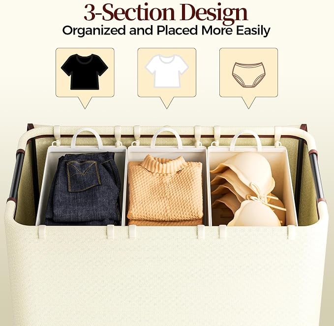 LAMU 160L Laundry Basket with Wheels, Rolling Laundry hamper with Lid and 3 - Image 4