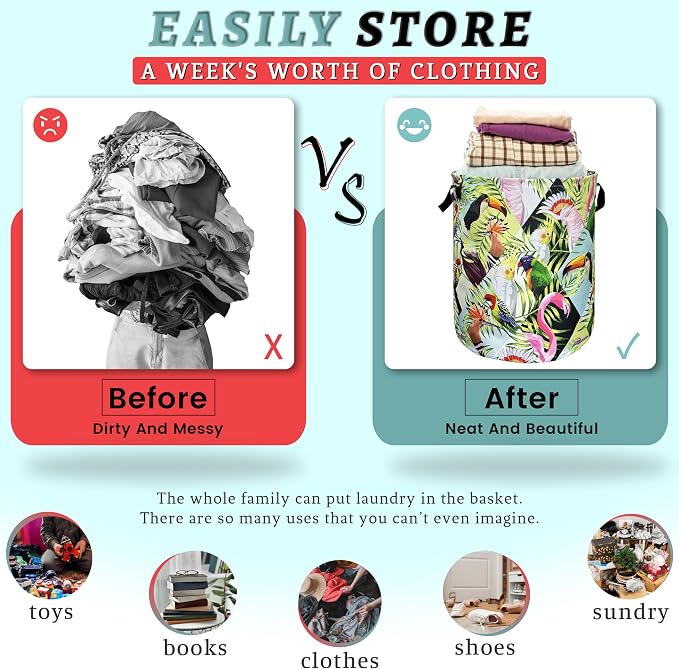 Funny Tropical Birds Laundry Basket Foldable - Image 3