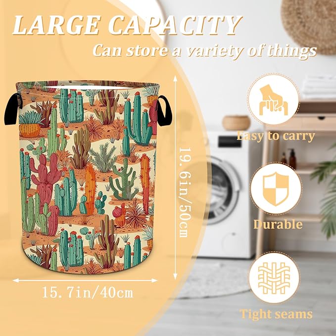Tropical Cactus Laundry Basket, Foldable Waterproof Oxford Cloth Laundry Hamper - Image 2