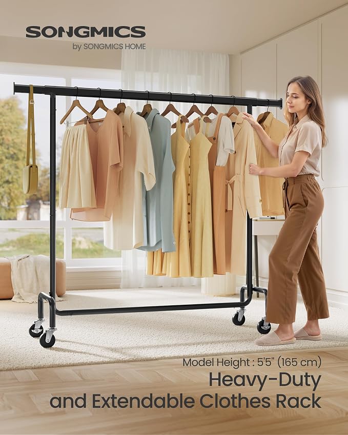 SONGMICS Clothes Rack with Wheels, Heavy-Duty Garment Rack with Extendable - Image 2