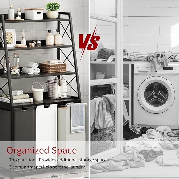 Laundry Basket, 3 Section Laundry Hamper - Image 6