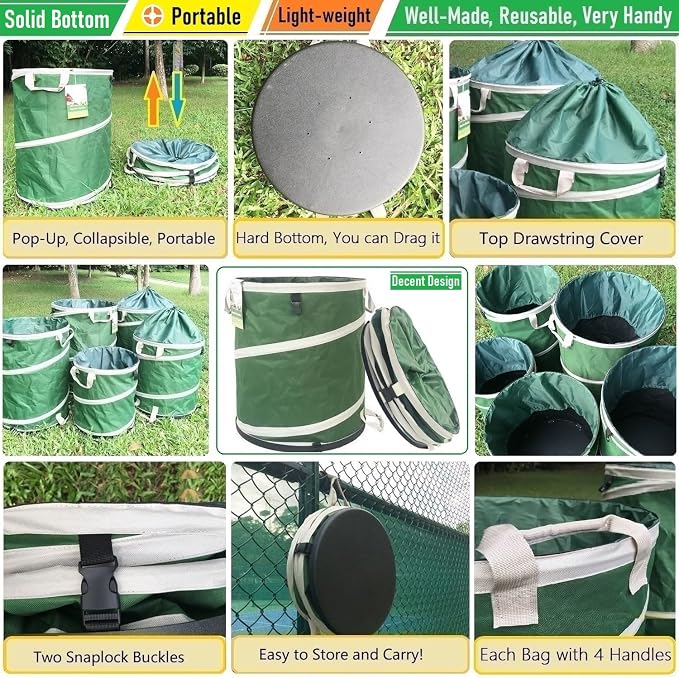 46-Gallon Collapsible Trash Can Hard-Shell Bottom Yard Garden Bag, Big Leaf Bag - Image 3