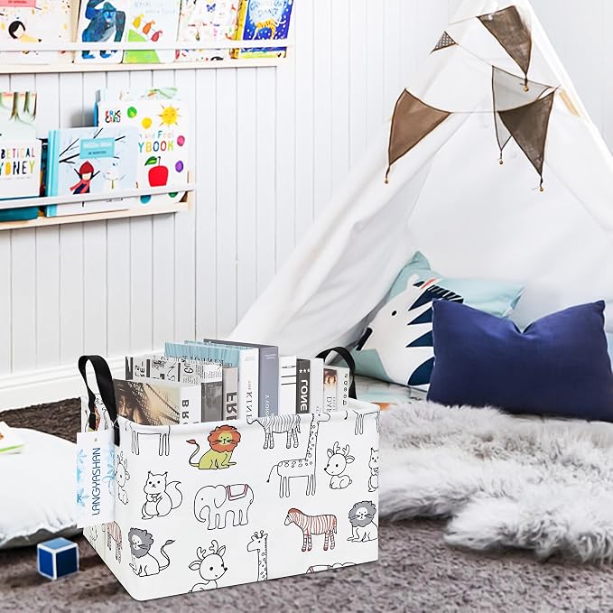 LANGYASHAN Rectangular Storage Bin Collapse Canvas Fabric Cartoon Storage Basket - Image 4