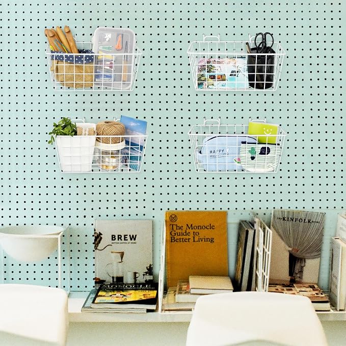 G.CORE 2 Pack Pegboard Baskets, Metal Shelves Hooks to 1/8" 1/4" Peg Boards - Image 7