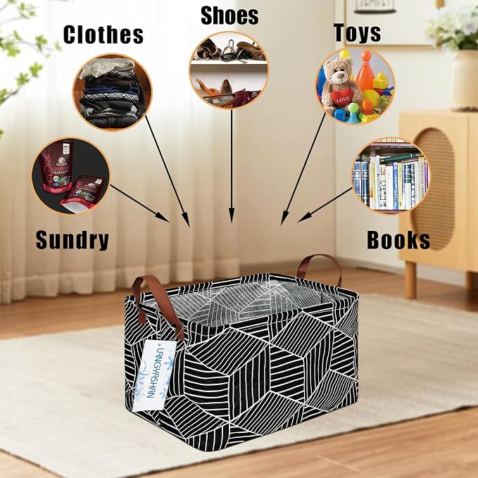 LANGYASHAN Rectangular Storage Bin Collapse Canvas Fabric Cartoon Storage Basket - Image 4
