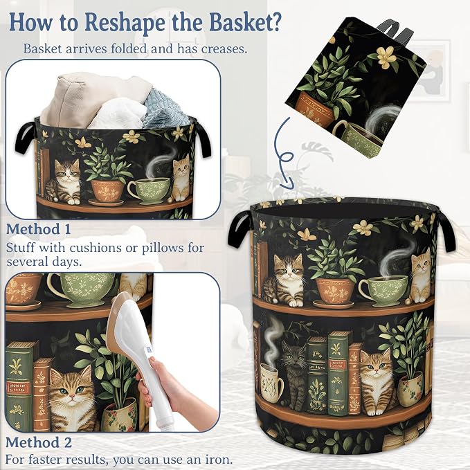Cute Cat Laundry Basket, Foldable Oxford Cloth Bookshelf Laundry Hamper - Image 6