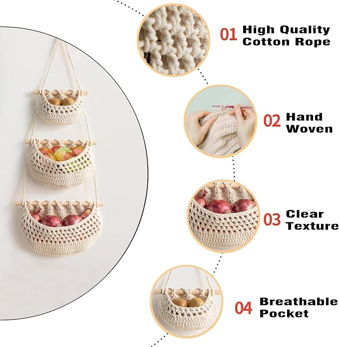 AARAINBOW Wall Cotton Hanging Baskets, Large 3 Tier Decorative Wall Basket - Image 4