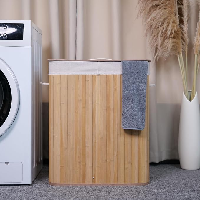 Large Laundry Hamper with Lid, 72l & 104l Capacity, Foldable Bamboo Frame with - Image 8