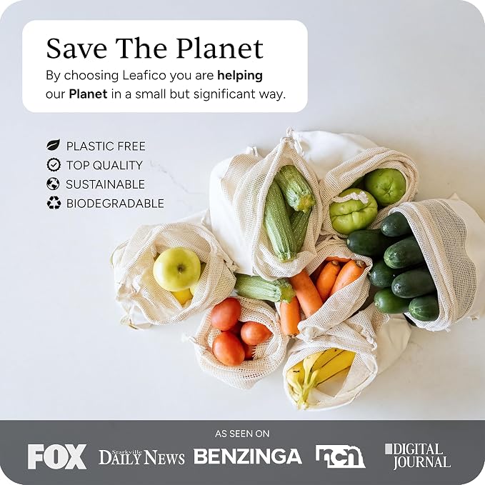LEAFICO Reusable Produce Bags – 100% Cotton Mesh & Solid Hybrid – Multi-Use - Image 6