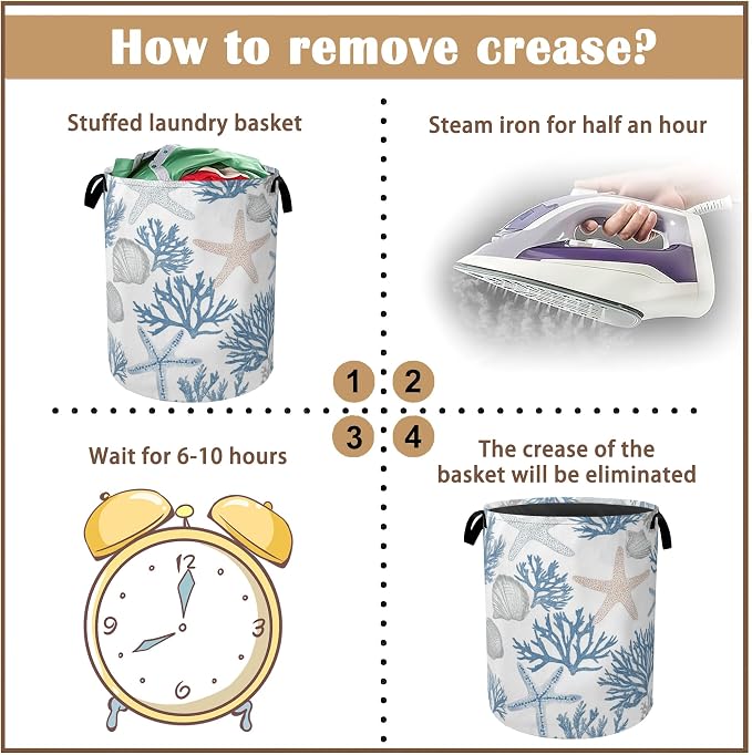 Starfish Seashell Laundry Basket, Coral Collapsible Laundry Baskets - Image 6
