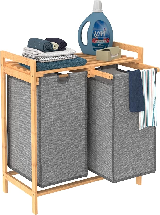ClosetMaid Bamboo Laundry Hamper and Shelf, 2 Sliding Bag Sections, Laundry by ClosetMaid
